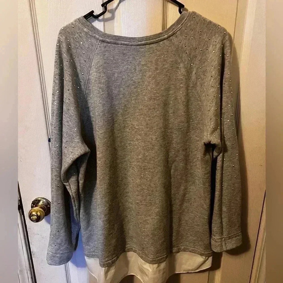Apt.9 Women's Size 1X Lightweight Sweater Gray White Long Sleeve Hi-Low Sparkles - Picture 3 of 6